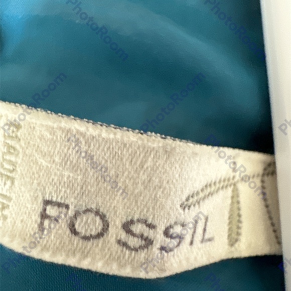 Fossil Women's Teal Striped Silk Sheer Short Sleeve Blouse Size Small - Picture 4 of 5